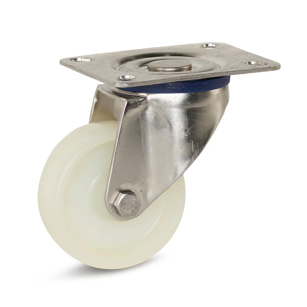 Nylon RVS zwenkwiel met topplaat - 80mm - 140kg Nylon RVS zwenkwiel met topplaat - 80mm - 140kg
