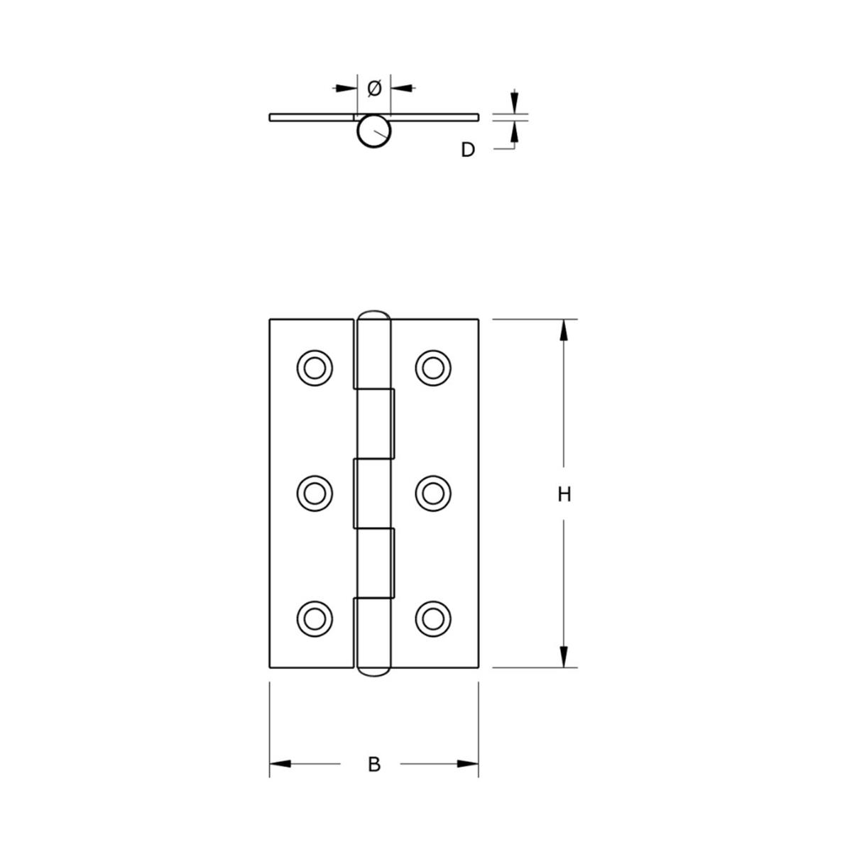 Smalscharnier - Rechte hoeken - 50x30mm - Vaste pen - RVS Smalscharnier - Rechte hoeken - 50x30mm - Vaste pen - RVS