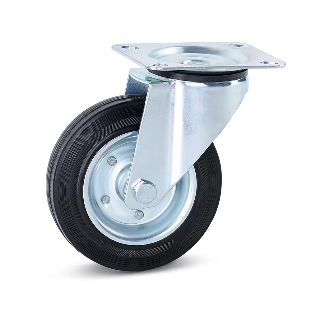 Rubber zwenkwiel reukloos 160mm met topplaat - 200kg draagvermogen Rubber zwenkwiel reukloos 160mm met topplaat - 200kg draagvermogen