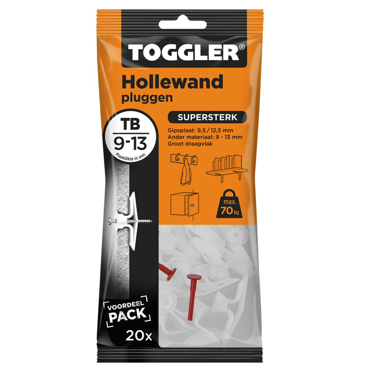 TOGGLER Hollewandpluggen TB 9-13mm Plaatdikte - Set 20 stuks