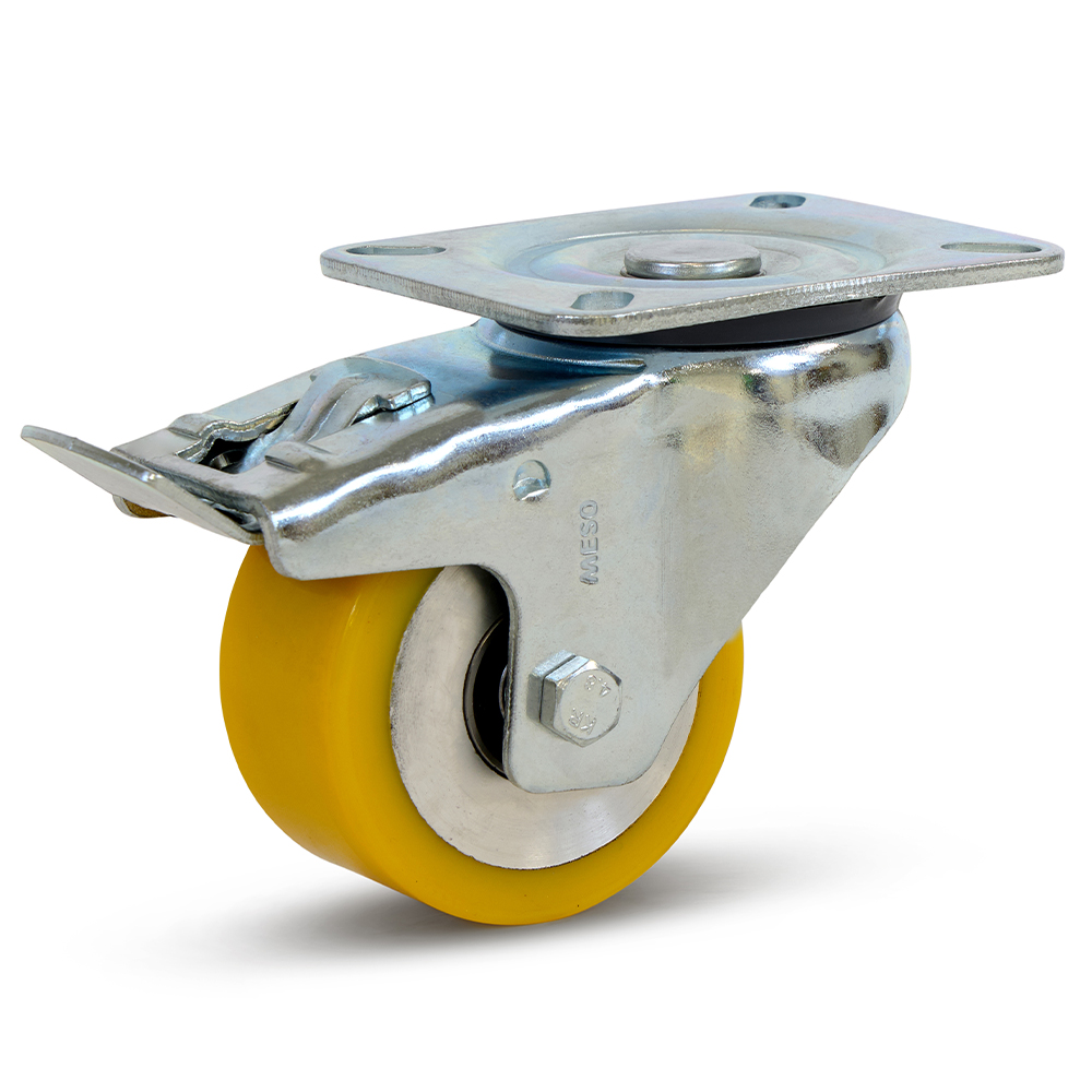 Zwenkwiel PU geremd 80mm topplaat - draagvermogen 300kg