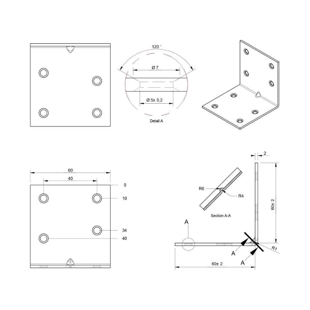 Versterkingshoek 60 x 60 x 60 mm verzinkt | FixMasters