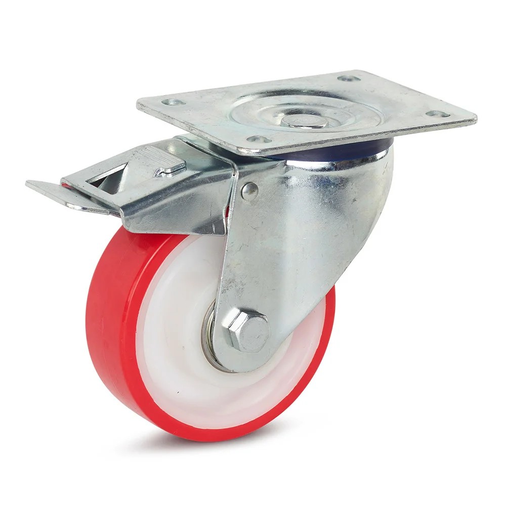 Zwenkwiel geremd polyurethaan 125mm - 270kg topplaat Zwenkwiel geremd polyurethaan 125mm - 270kg topplaat