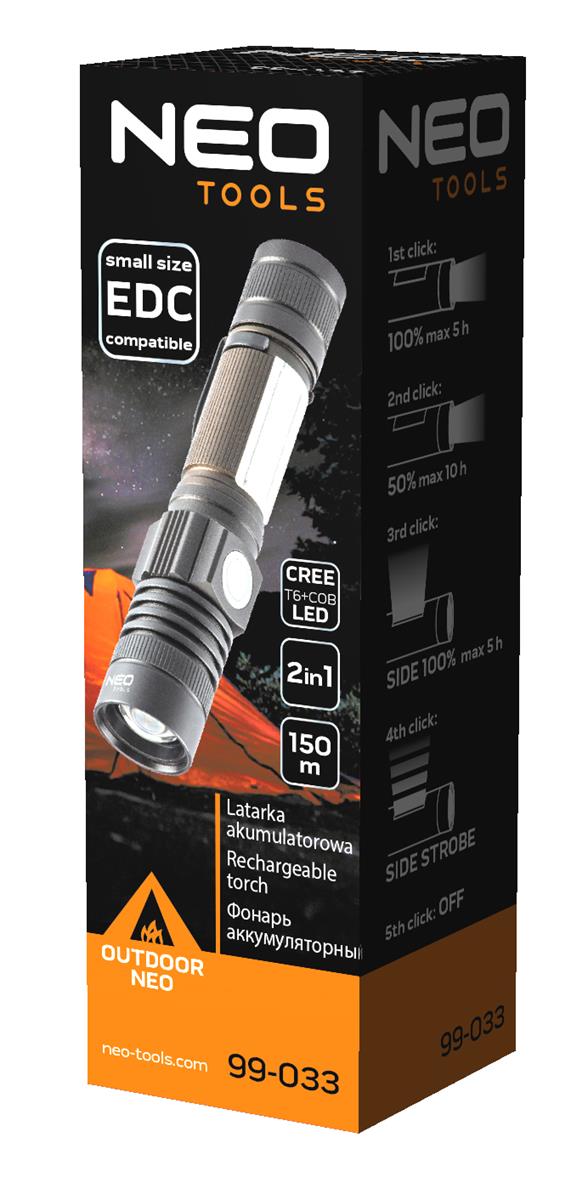 NEO - Zaklamp - 2 in 1, CREE T6 + COB LED op Accu NEO - Zaklamp - 2 in 1, CREE T6 + COB LED op Accu