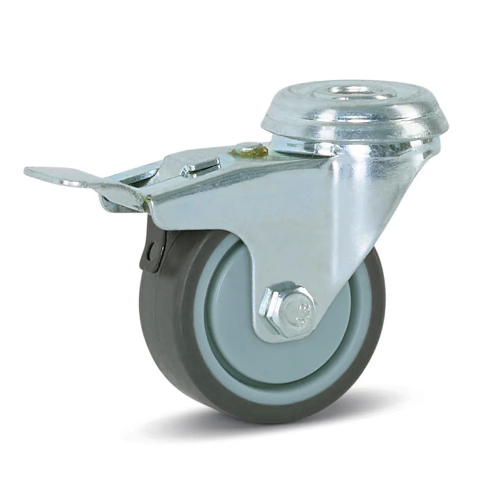 Zwenkwiel geremd trolley 50mm centraal gat - 40kg draagkracht Zwenkwiel geremd trolley 50mm centraal gat - 40kg draagkracht