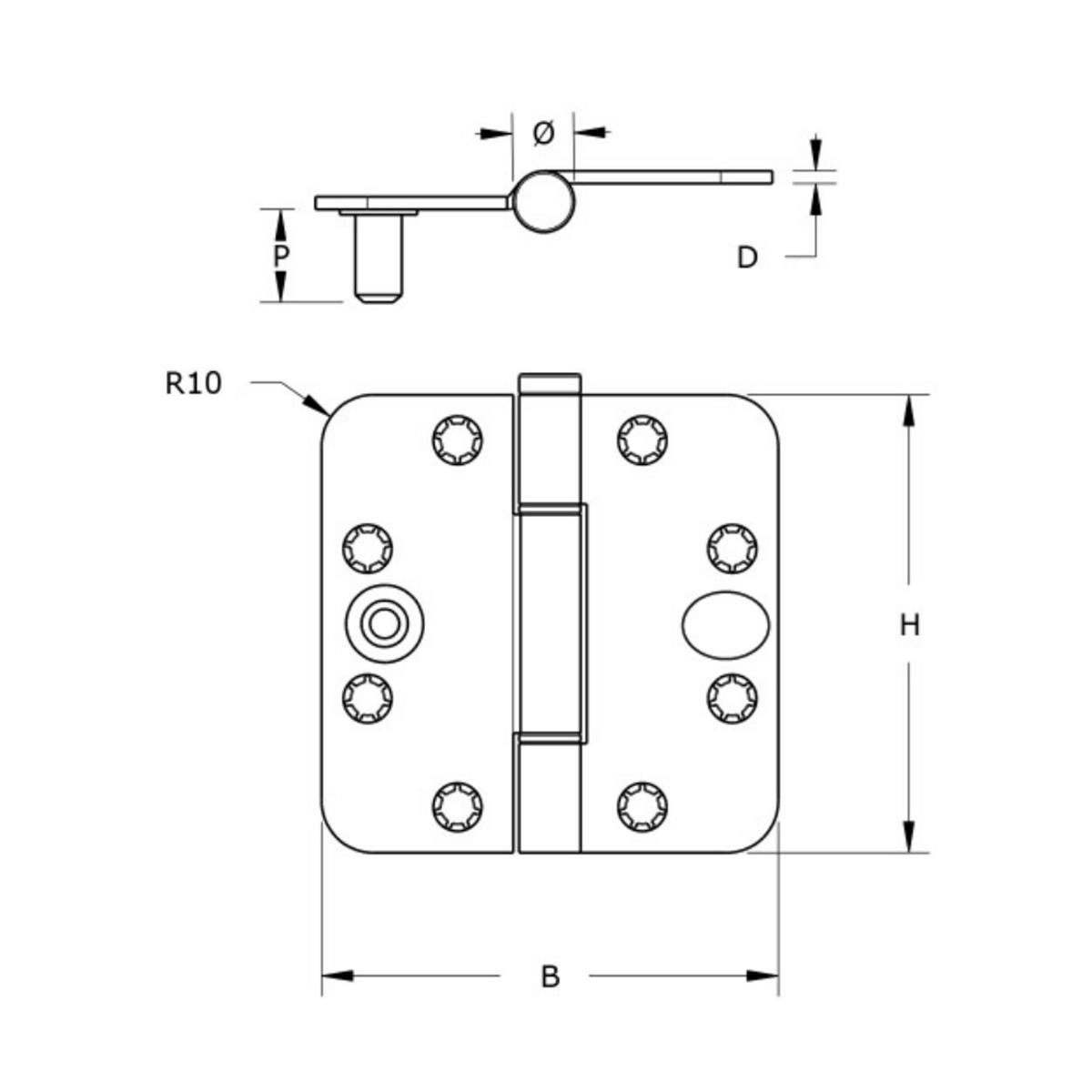 Nylon glijlagerscharnier - 3mm - Doorgezette knoop - Ronde hoeken - 89x89mm - Verzinkte pen - Staal - Zwart - SKG***