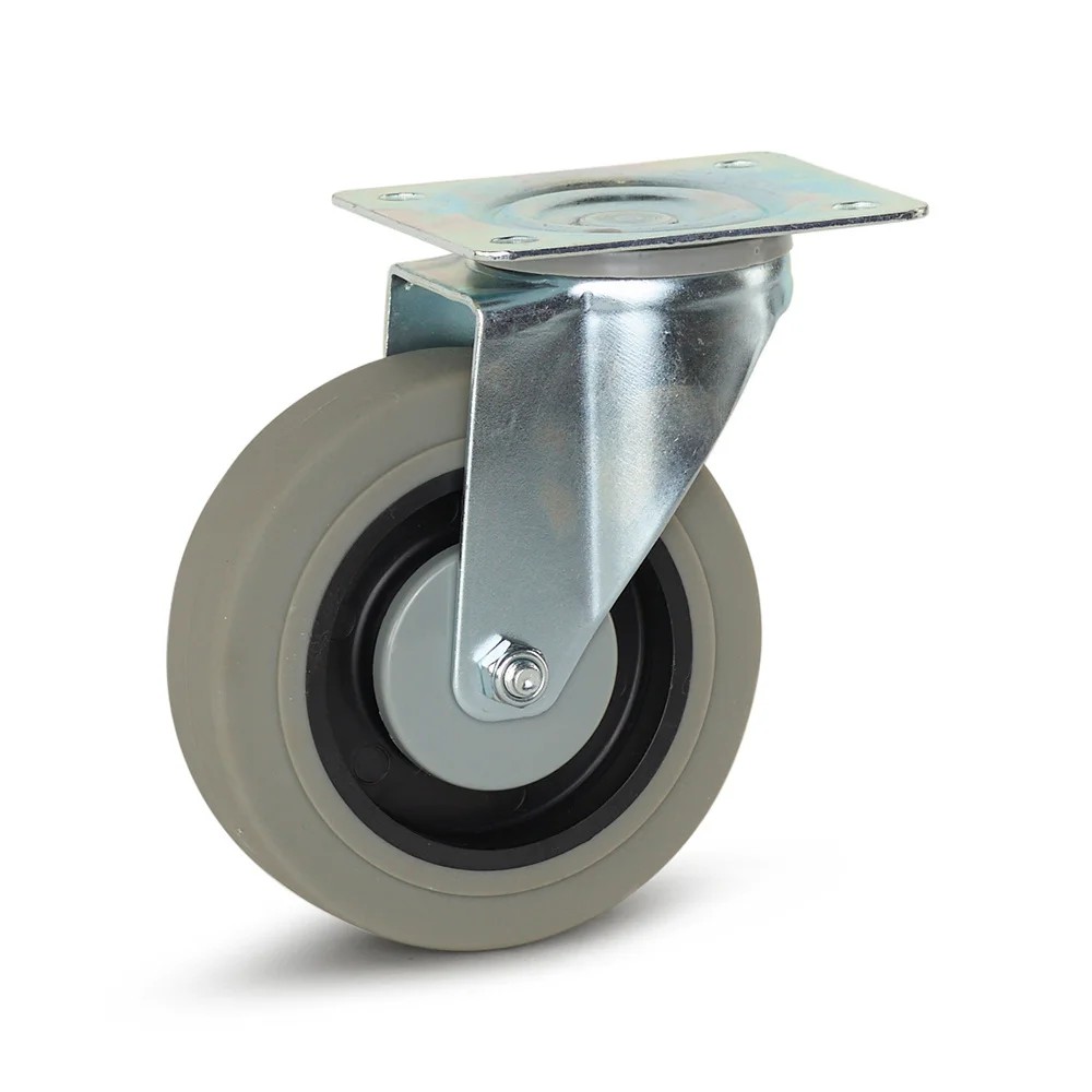 Rubber zwenkwiel grijs met topplaat - 125mm - 180kg Rubber zwenkwiel grijs met topplaat - 125mm - 180kg