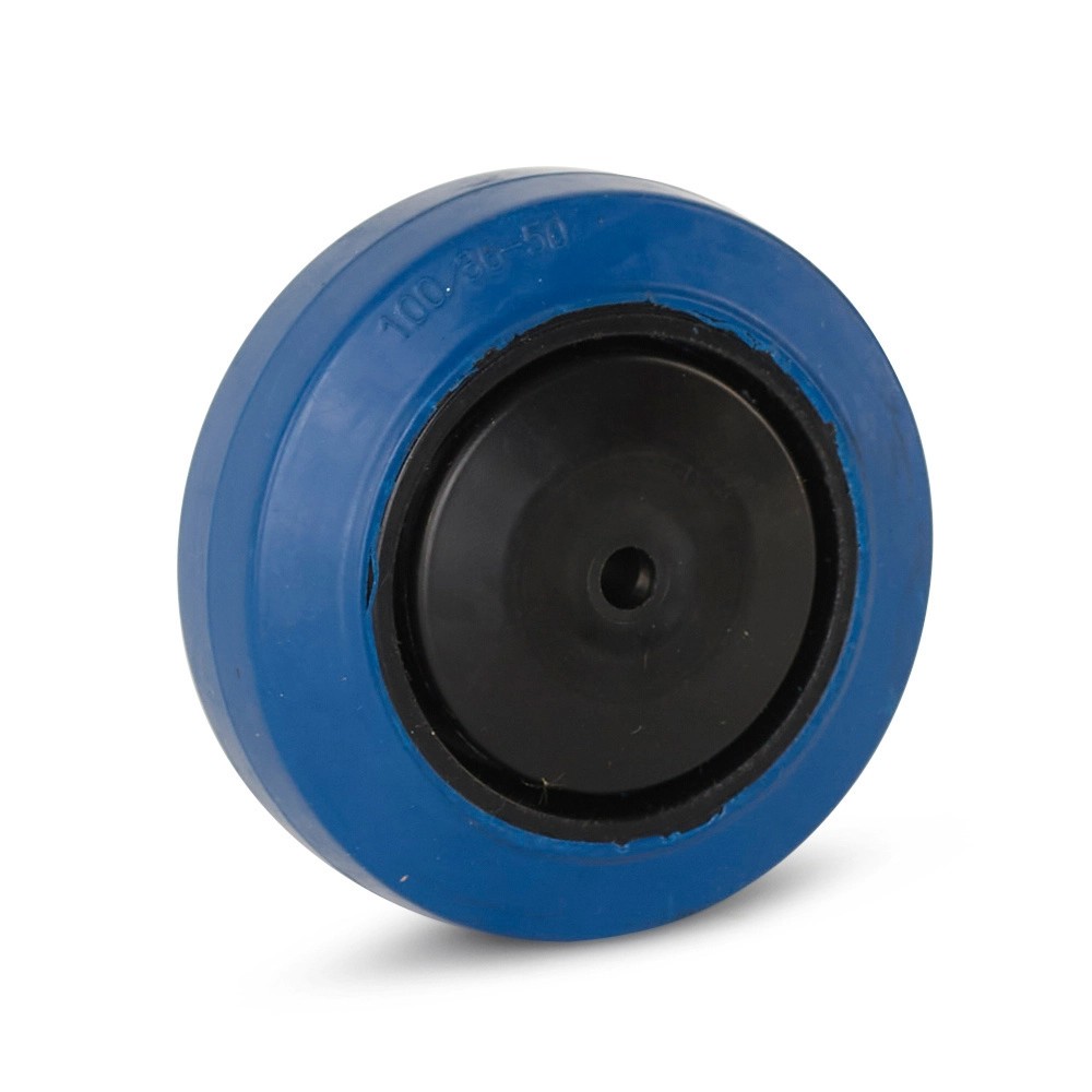 Elastisch rubber wiel blauw - 125mm - draagkracht 180kg Elastisch rubber wiel blauw - 125mm - draagkracht 180kg