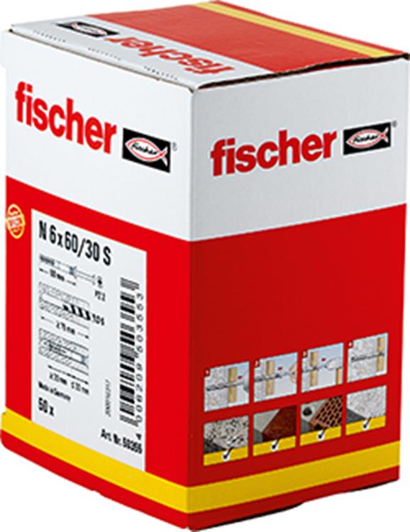 Fischer N-S Slagpluggen - Nagelpluggen 6 x 60mm (50 stuks) Fischer N-S Slagpluggen - Nagelpluggen 6 x 60mm (50 stuks)