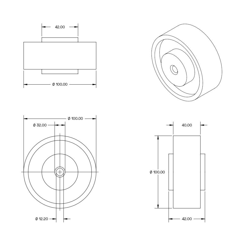 Polyurethaan zwaarlast wiel - 100mm - 350kg Polyurethaan zwaarlast wiel - 100mm - 350kg