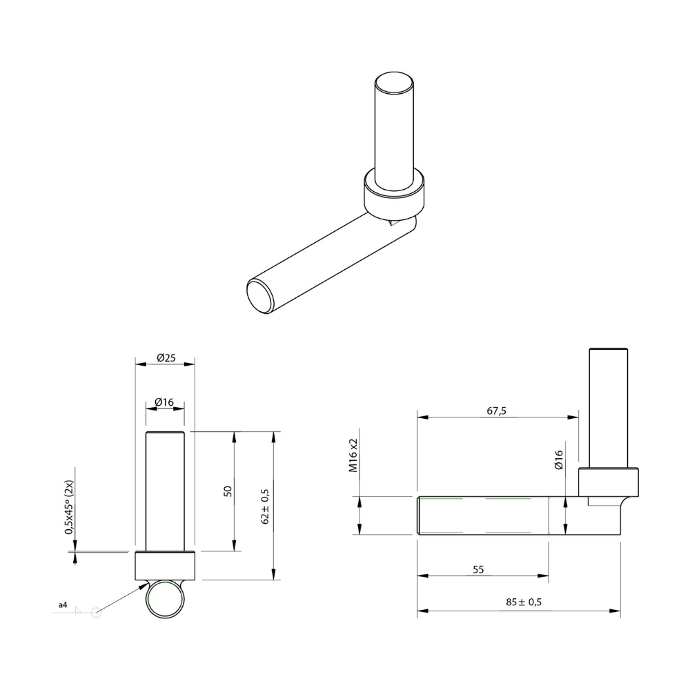 Verstelbare plaatduim 16mm zwart gepassiveerd
