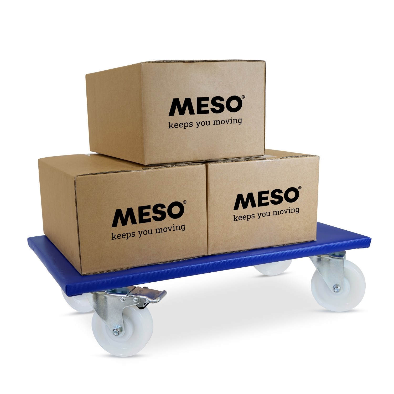 Transportroller geremd - 2 nylon zwenkwielen - 600x350mm - 400kg