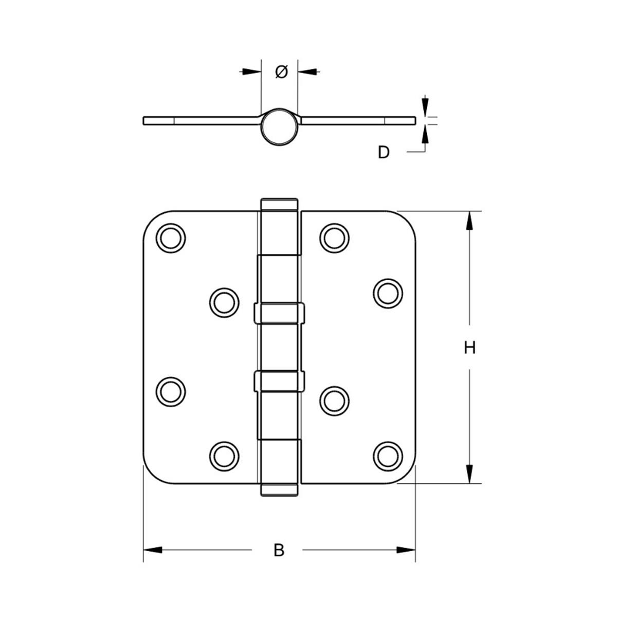 Kogellagerscharnier - Ronde hoeken - 89x89mm - Verzinkte pen - Staal - Verzinkt Kogellagerscharnier - Ronde hoeken - 89x89mm - Verzinkte pen - Staal - Verzinkt