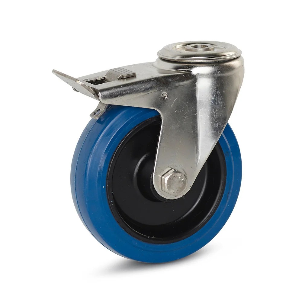 RVS zwenkwiel met rem - elastisch rubber - 125mm - draagkracht 120kg RVS zwenkwiel met rem - elastisch rubber - 125mm - draagkracht 120kg