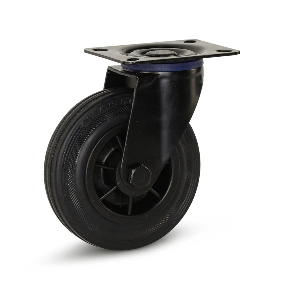 Zwart rubber zwenkwiel met topplaat - 125mm - 150kg