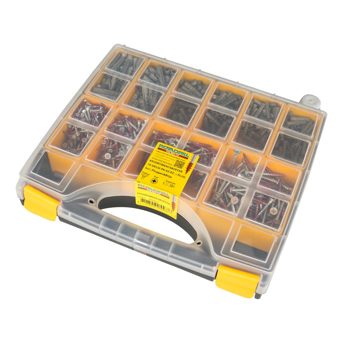 Rotadrill Assortimentkoffer XL - Pozidrive Platkop Verzinkt met Pluggen - Voldraad Rotadrill Assortimentkoffer XL - Pozidrive Platkop Verzinkt met Pluggen - Voldraad